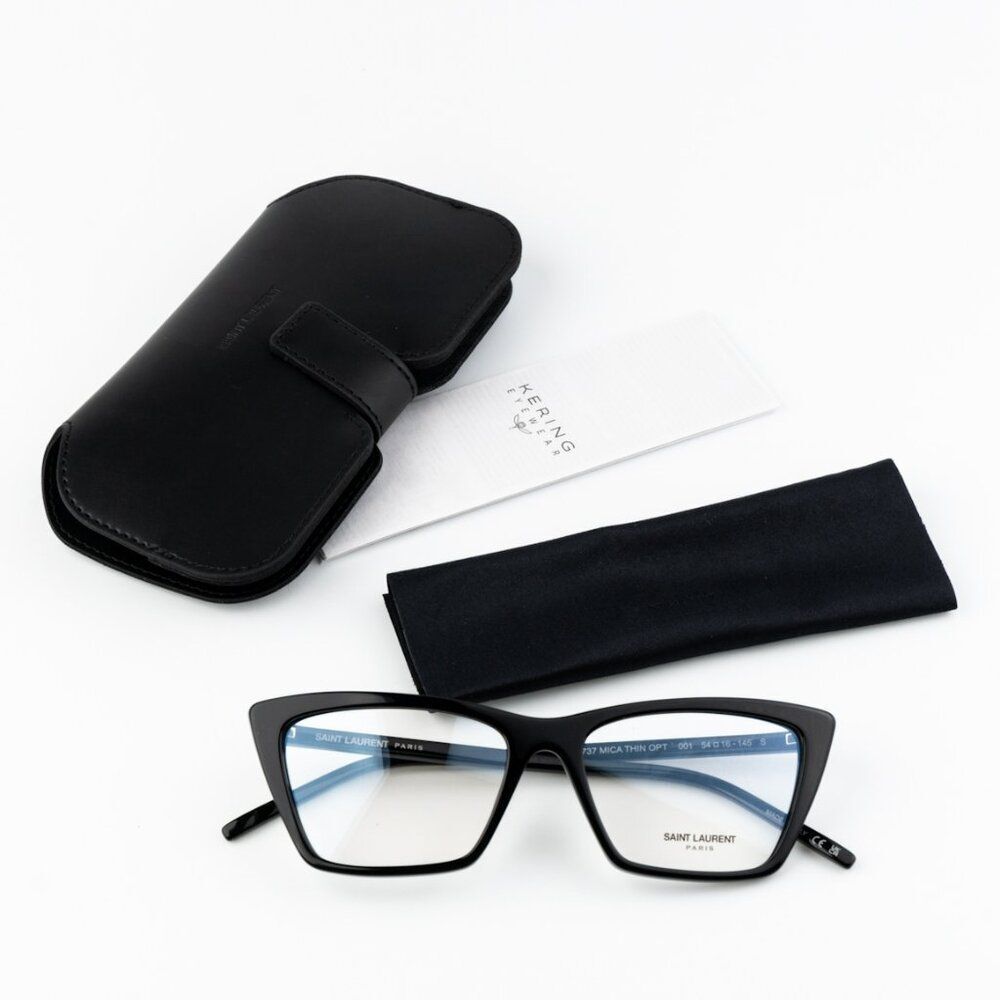 NEW Saint Laurent SL737 Mica Thin OPT 001 Black Cat Eye Unisex Eyeglasses - Picture 11 of 11
